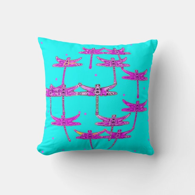 Dragonflies Turquoise Throw Pillow by Sharles (Front)