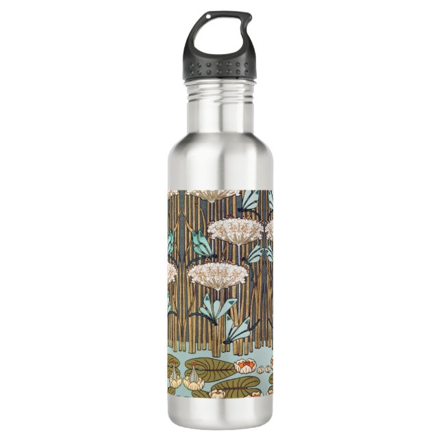 Dragonflies Water Lilies Marsh Art Nouveau 710 Ml Water Bottle (Front)