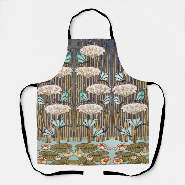 Dragonflies Water Lilies Marsh Art Nouveau Apron (Front)