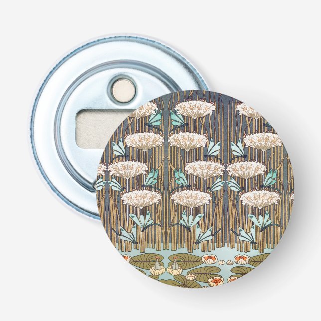 Dragonflies Water Lilies Marsh Art Nouveau Bottle Opener (Front)