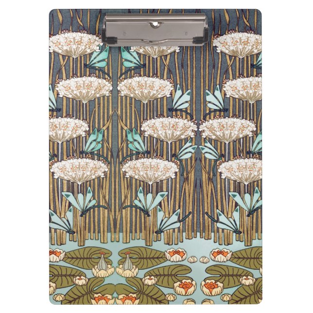 Dragonflies Water Lilies Marsh Art Nouveau Clipboard (Front)