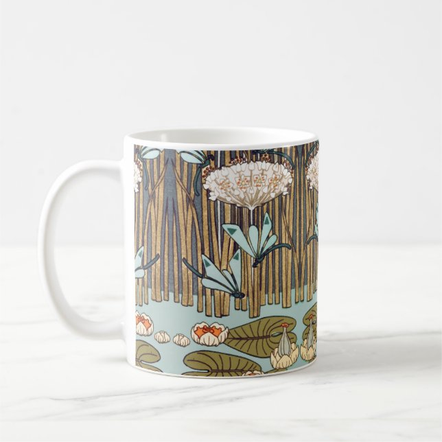 Dragonflies Water Lilies Marsh Art Nouveau Coffee Mug (Left)