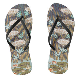 Dragonflies Water Lilies Marsh Art Nouveau Flip Flops
