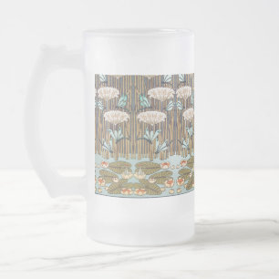 Dragonflies Water Lilies Marsh Art Nouveau Frosted Glass Beer Mug