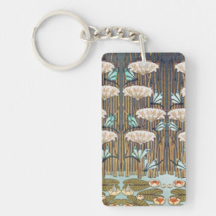 Dragonflies Water Lilies Marsh Art Nouveau Key Ring