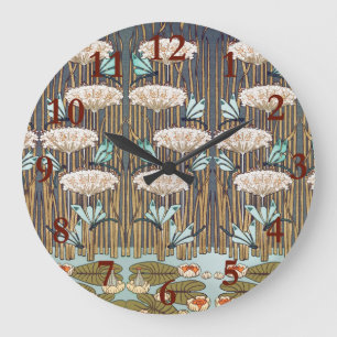 Dragonflies Water Lilies Marsh Art Nouveau Large Clock