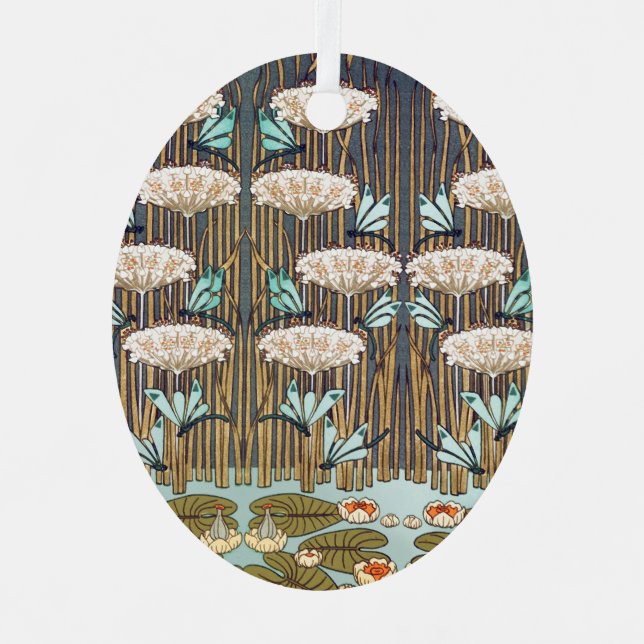 Dragonflies Water Lilies Marsh Art Nouveau Metal Tree Decoration (Front)