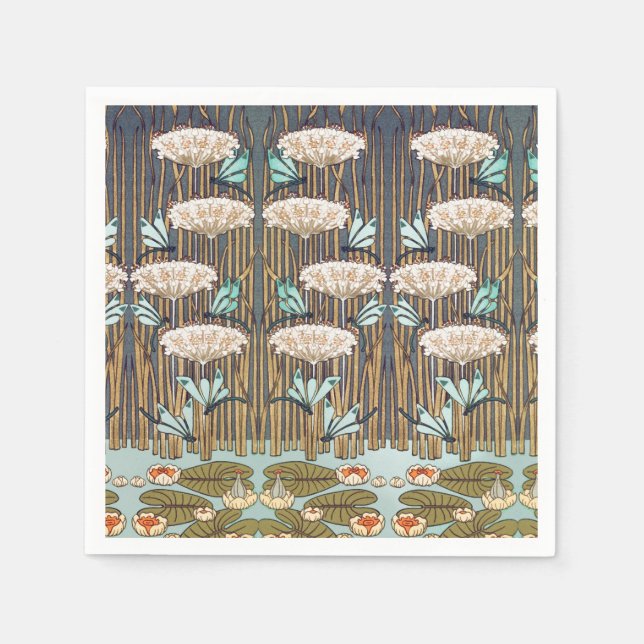Dragonflies Water Lilies Marsh Art Nouveau Napkin (Front)