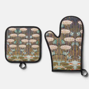 Dragonflies Water Lilies Marsh Art Nouveau Oven Mitt & Pot Holder Set