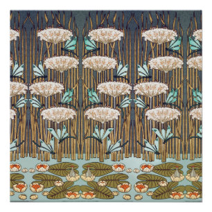 Dragonflies Water Lilies Marsh Art Nouveau Poster