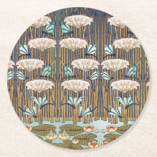Dragonflies Water Lilies Marsh Art Nouveau Round Paper Coaster