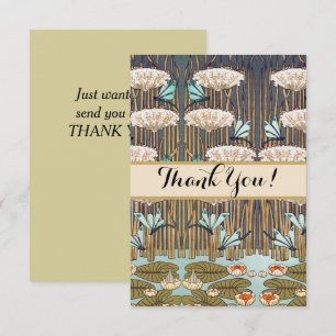 Dragonflies Water Lilies Marsh Art Nouveau Thank You Card