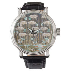 Dragonflies Water Lilies Marsh Art Nouveau Watch