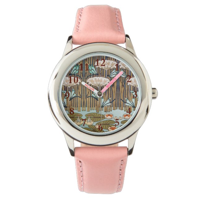 Dragonflies Water Lilies Marsh Art Nouveau Watch (Front)