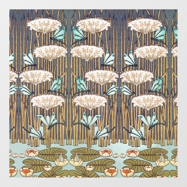 Dragonflies Water Lilies Marsh Art Nouveau Window Cling (Sheet)