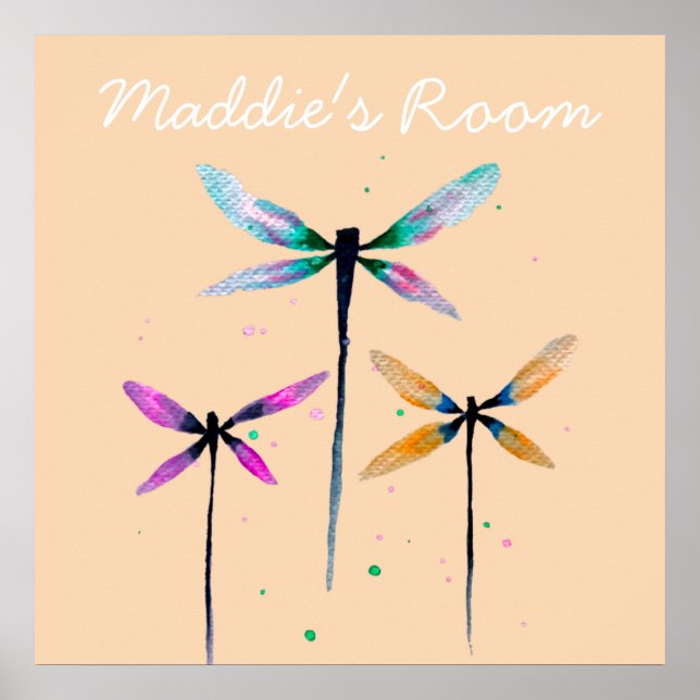 Dragonflies watercolor pretty art poster (Front)