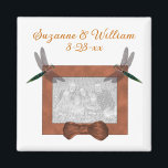 Dragonflies Wedding Favour Photo  Magnet<br><div class="desc">Colourful dragonflies on a frame with a bow wedding favour refrigerator magnet. Ready for your special photo. Fill in your information in the template. Make more changes to text and font size, style, and colour. Add your photo by clicking on Change and upload your picture. Click on Customise to adjust...</div>