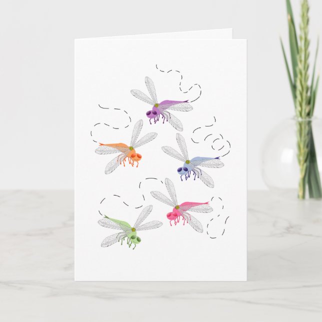 Dragonflies Whimsical Cartoon Art Card (Front)