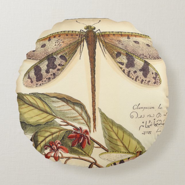 Dragonflies with Leaves and Fruit Round Cushion (Front)