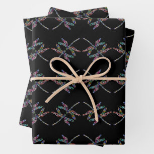 Dragonflies Wrapping Paper Flat Sheet Set of 3