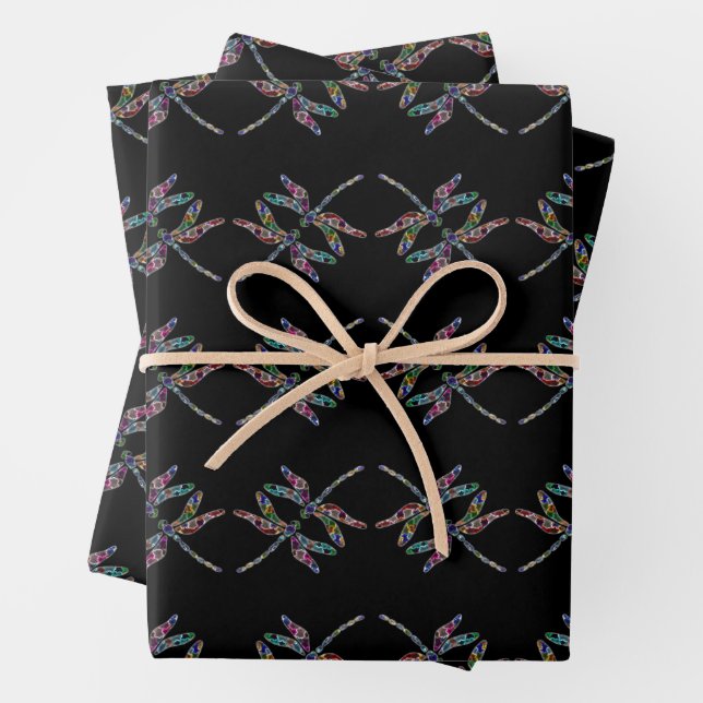 Dragonflies Wrapping Paper Flat Sheet Set of 3 (In situ)