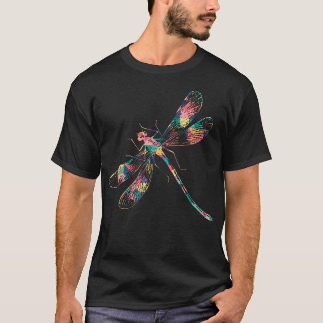 Dragonfly Abstract Colour Summer Swarm Nymph Lover T-Shirt (Front)