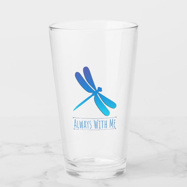 Dragonfly - Always with Me - Blue - Glass Tumbler (Front)