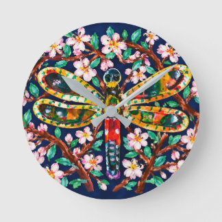 Dragonfly and Cherry Blossom Round Clock