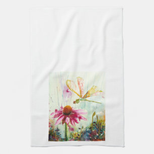 Dragonfly and Coneflower Dish Towel