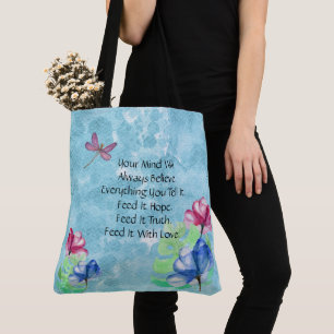 Dragonfly And Floral Watercolor Wash Tote Bag