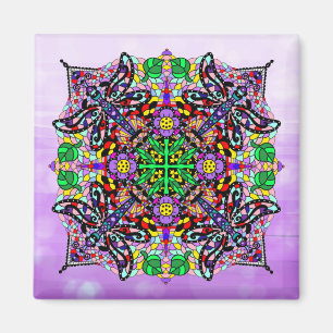 Dragonfly and Flower Themed Purple Colorful   Magnet
