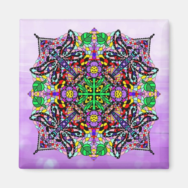 Dragonfly and Flower Themed Purple Colorful   Magnet (Front)
