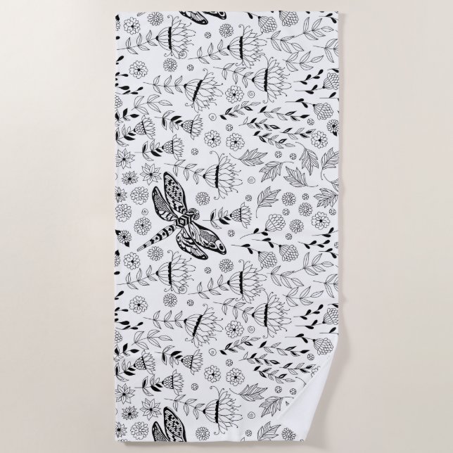 Dragonfly and flowers beach towel (Front)