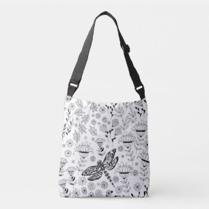 Dragonfly and flowers crossbody bag