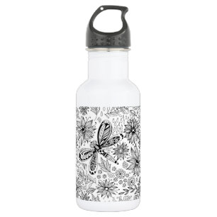 Dragonfly and flowers doodle 532 ml water bottle
