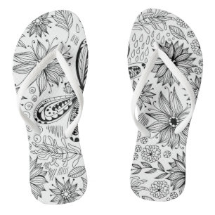 Dragonfly and flowers doodle flip flops