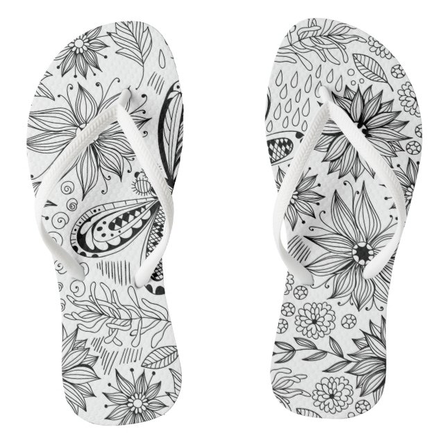Dragonfly and flowers doodle flip flops (Footbed)