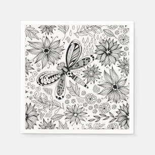 Dragonfly and flowers doodle napkin