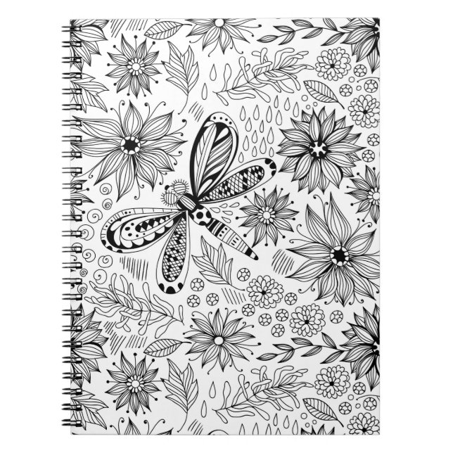 Dragonfly and flowers doodle notebook (Front)