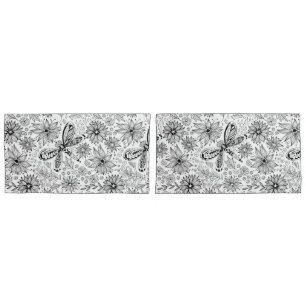 Dragonfly and flowers doodle pillowcase