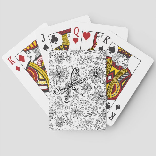Dragonfly and flowers doodle playing cards (Back)