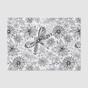 Dragonfly and flowers doodle tissue paper