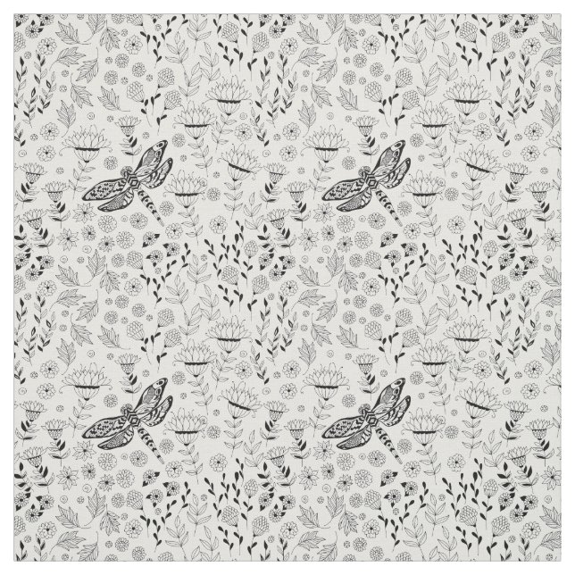Dragonfly and flowers fabric (Swatch)