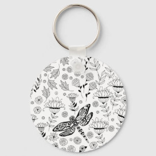 Dragonfly and flowers key ring