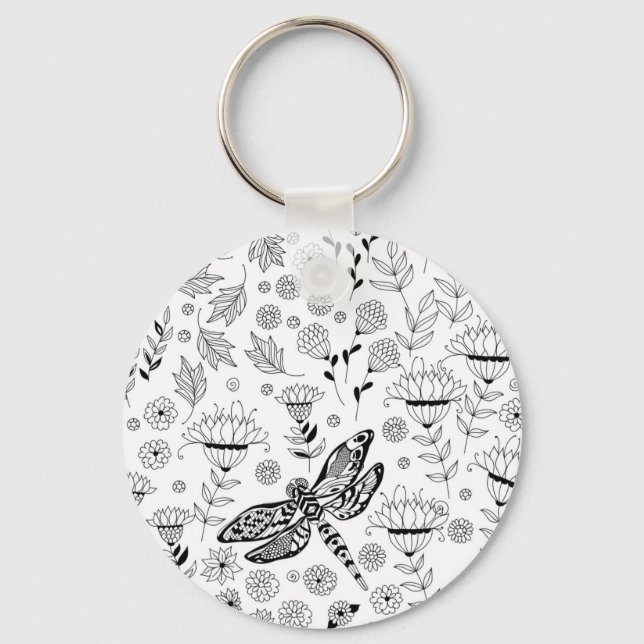 Dragonfly and flowers key ring (Front)