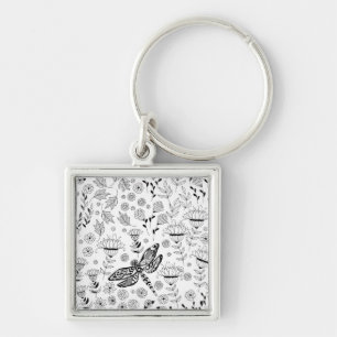 Dragonfly and flowers key ring