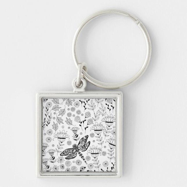 Dragonfly and flowers key ring (Front)
