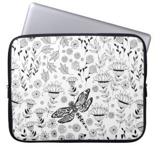 Dragonfly and flowers laptop sleeve