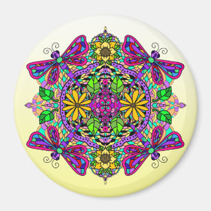 Dragonfly and Flowers Mandala Magnet