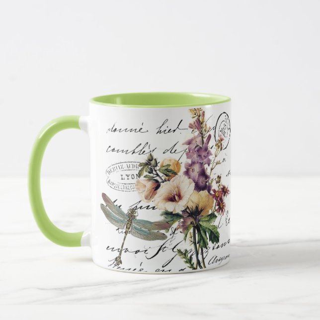 Dragonfly and flowers mug (Left)